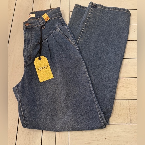 VIBRANT M.I.U. | Denim 80’s Pleated high waisted wide Mom Jean Junior Sz 1 (24) - Picture 3 of 7